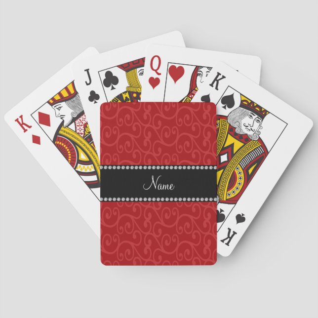 Personalized name red swirls poker cards (Back)