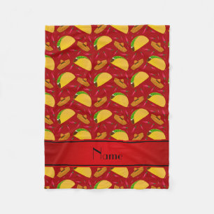 Personalized name red tacos sombreros chilis fleece blanket