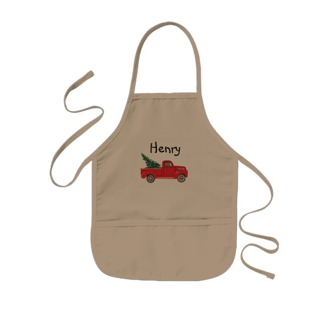 Personalized Name Red Truck with Tree Kids' Apron (Front)