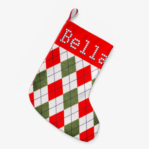 Personalized Name Red Ugly Sweater Pattern Small Christmas Stocking