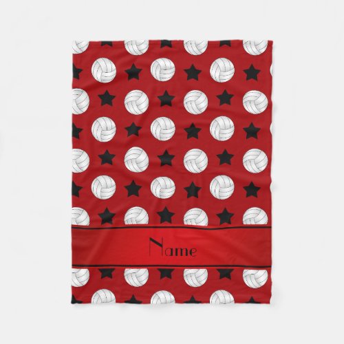 Personalized name red volleyball black stars fleece blanket