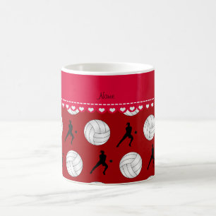 Personalized name red volleyballs silhouettes coffee mug