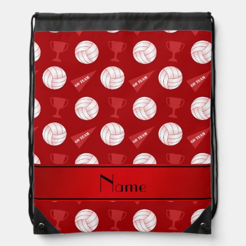 Personalized name red volleyballs trophy flag drawstring bag