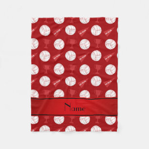Personalized name red volleyballs trophy flag fleece blanket
