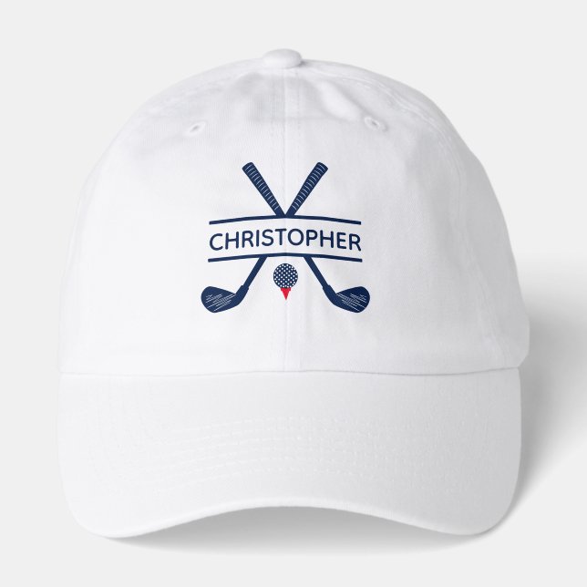 Personalized Name Red White Blue Golf Hat (Front)