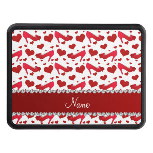 Personalized name red white hearts shoes bows trailer hitch cover