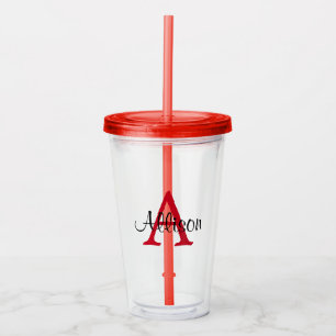 Personalized Name Red White Monogram Name Acrylic Tumbler
