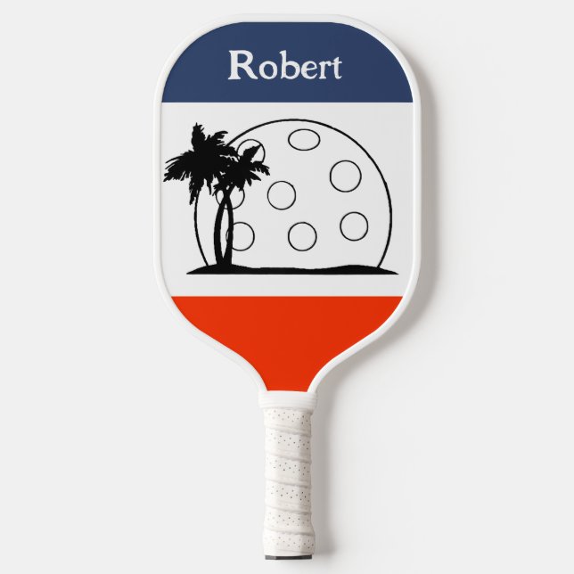 Personalized Name  Red White Navy Blue  Pickleball Paddle (Front)