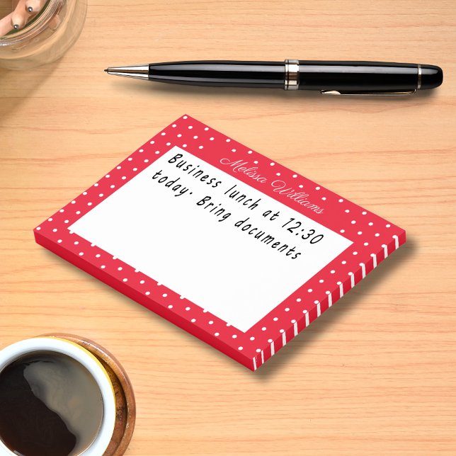 Personalized Name Red White Polka Dot Pattern Post-it Notes (Personalized Name Red White Polka Dot Pattern Post-it Notes)
