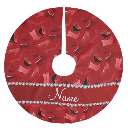 Personalized name red womens shoes pattern brushed polyester tree skirt