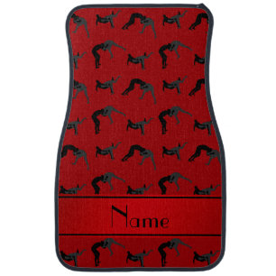 Personalized name red wrestling silhouettes car mat