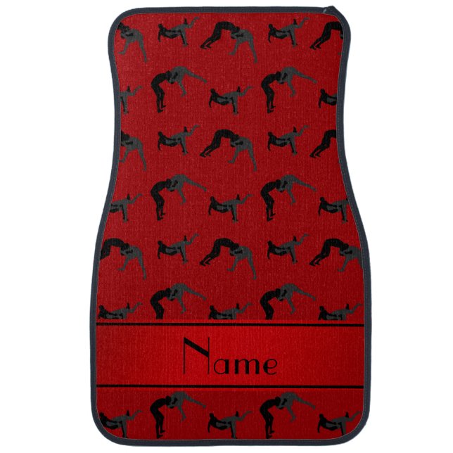 Personalized name red wrestling silhouettes car mat (Front)