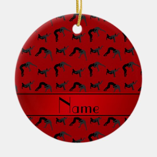 Personalized name red wrestling silhouettes ceramic ornament