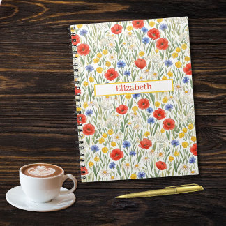 Personalized Name Red Yellow Blue Wildflowers Notebook