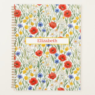 Personalized Name Red Yellow Blue Wildflowers Planner
