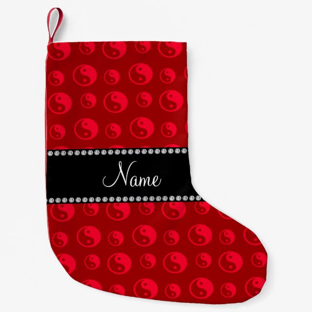 Personalized name red ying yang pattern small christmas stocking (Front)