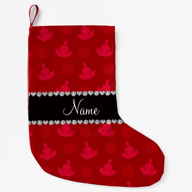 Personalized name red yoga pattern small christmas stocking (Front)