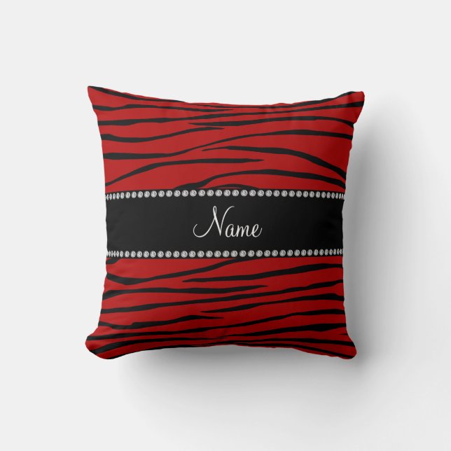 Personalized name red zebra stripes throw pillow (Front)