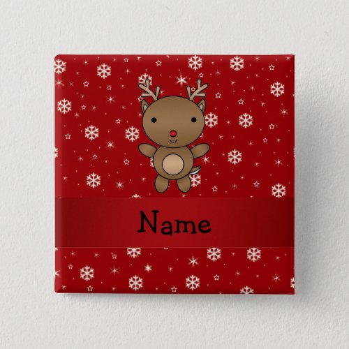 Personalized name reindeer red snowflakes button
