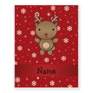 Personalized name reindeer red snowflakes temporary tattoos