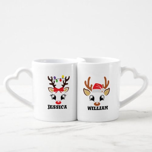 Personalized Name Reindeer Xmas Christmas Holiday  Coffee Mug Set