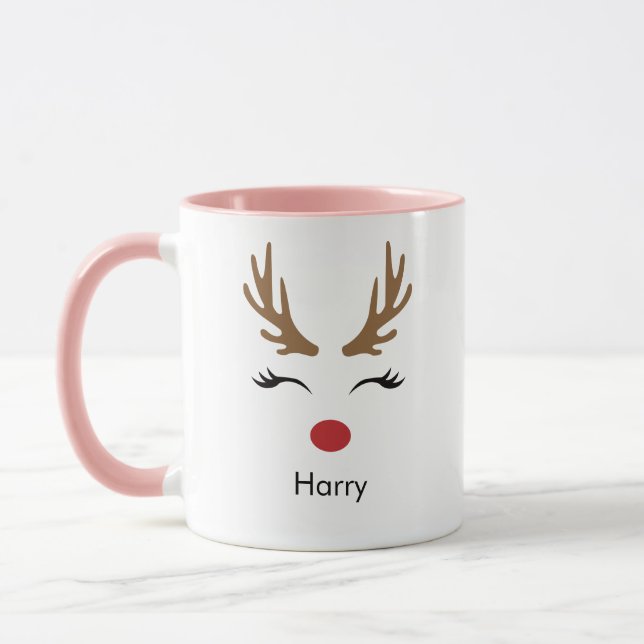 Personalized Name Reindeer Xmas Holiday Mug (Left)