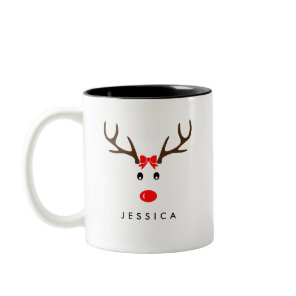 Personalized Name Reindeer Xmas Holiday Two-Tone Coffee Mug