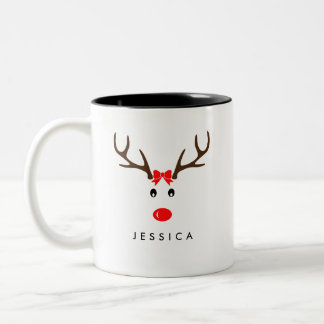 Personalized Name Reindeer Xmas Holiday Two-Tone Coffee Mug
