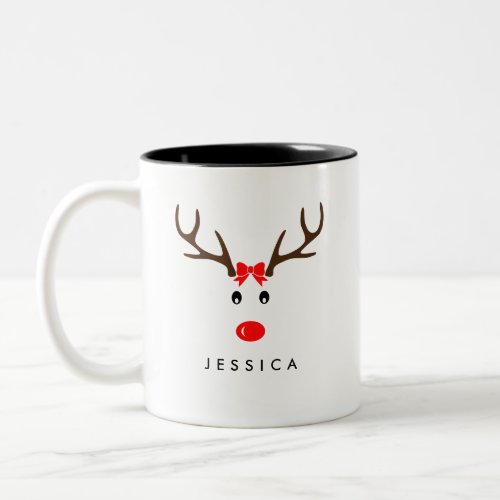 Personalized Name Reindeer Xmas Holiday Two_Tone Coffee Mug