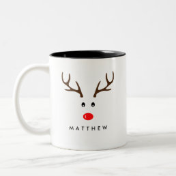 Personalized Name Reindeer Xmas Holiday Two-Tone Coffee Mug
