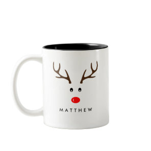 Personalized Name Reindeer Xmas Holiday Two-Tone Coffee Mug