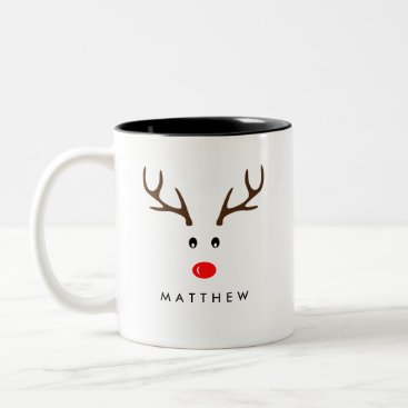Personalized Name Reindeer Xmas Holiday Two-Tone Coffee Mug