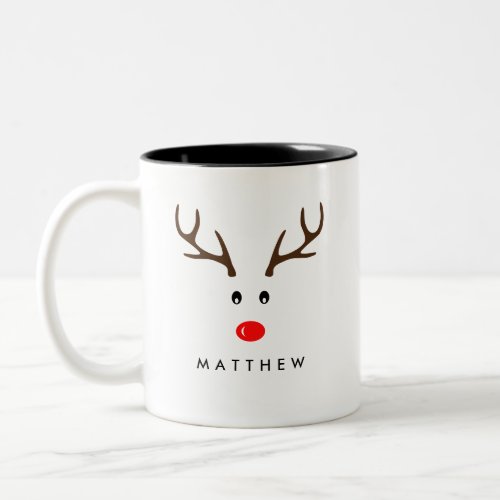 Personalized Name Reindeer Xmas Holiday Two_Tone Coffee Mug