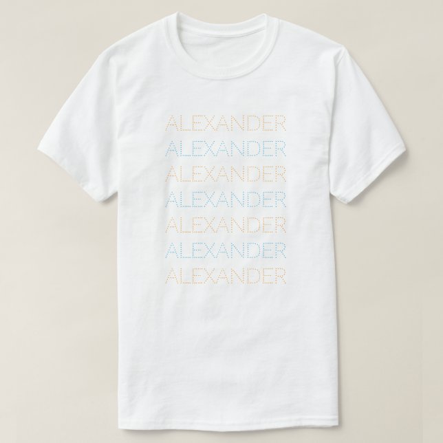 Personalized Name Repeated Chic Orange And Blue T-Shirt (Design Front)