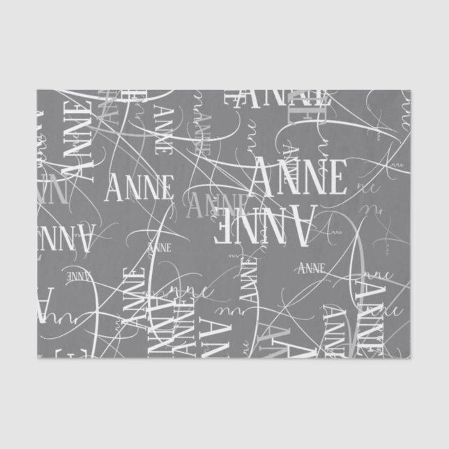 Personalized Name repeated gray  Tissue Paper (Front)