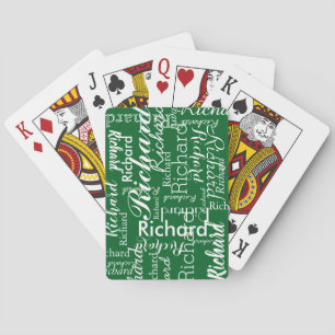 Personalized Name Repeated on Green Poker Cards
