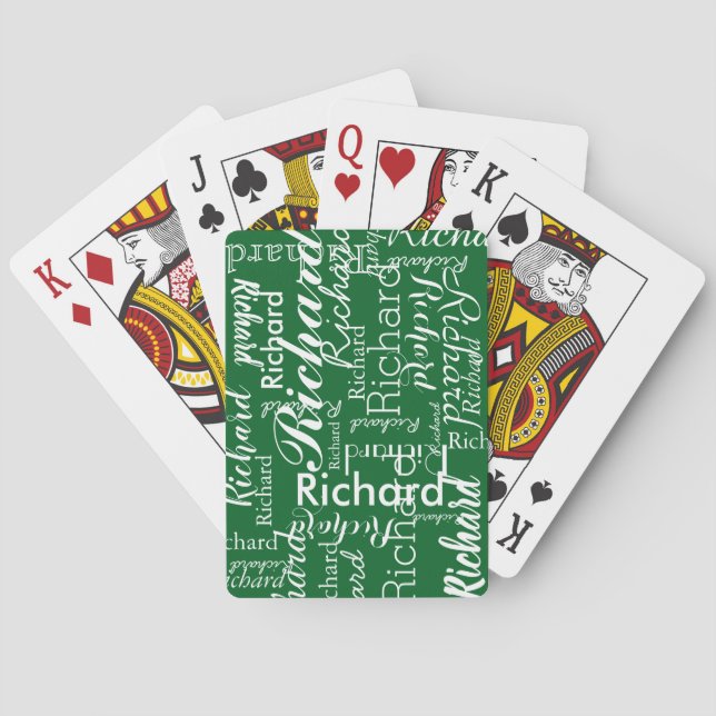 Personalized Name Repeated on Green Poker Cards (Back)