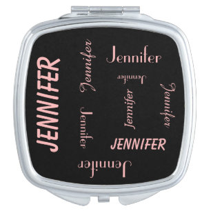Personalized, Name Repeats, Coral Pink Mirror For Makeup
