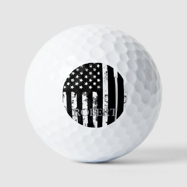 Personalized Name Retro American Flag Golf Gift Balls (Front)