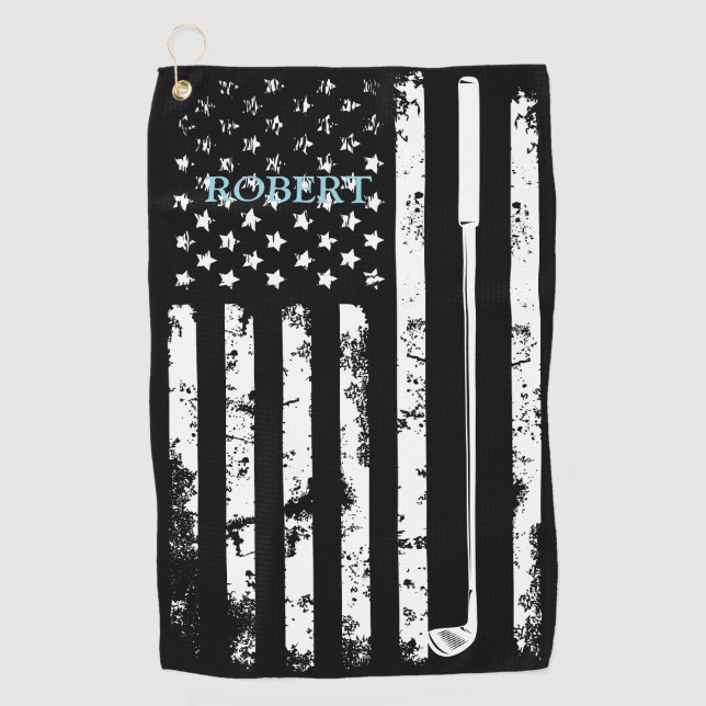 Personalized Name Retro American Flag Golf Gift Towel (Front)