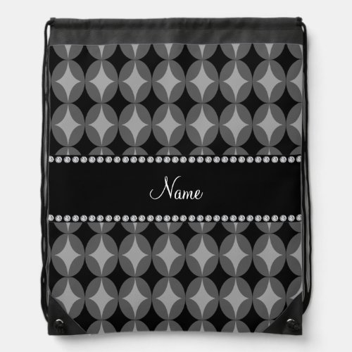 Personalized name retro black circle diamond drawstring bag