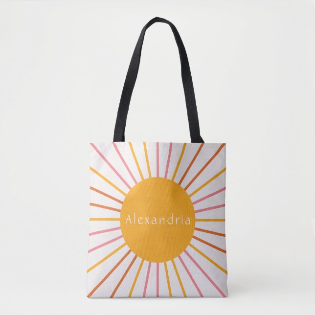 Personalized Name Retro Boho Sun  Tote Bag (Front)
