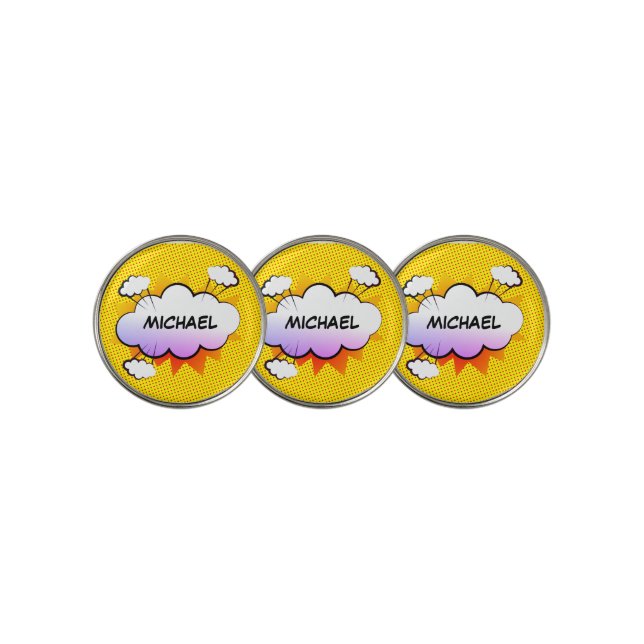 Personalized name retro comic book golf ball marke golf ball marker (3 Up)