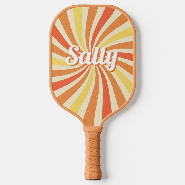 Personalized Name Retro Curved Rainbow Pickleball Paddle (Front)