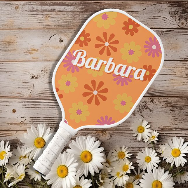 Personalized Name Retro Flower Power Pickleball Paddle (Creator Uploaded)