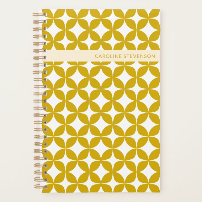 Personalized Name Retro Geometric Golden Yellow Planner (Front)
