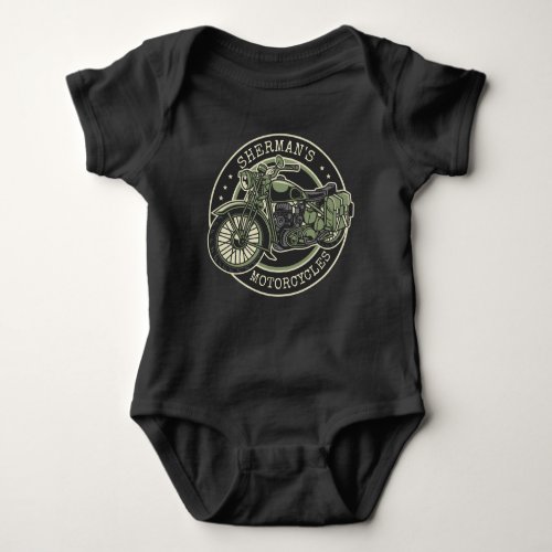 Personalized NAME Retro Military Motorcycle Biker Baby Bodysuit