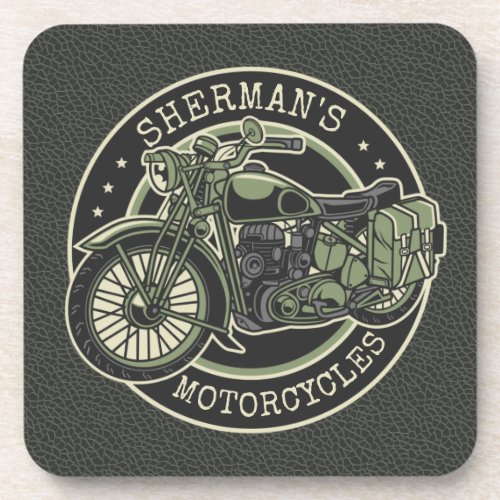 Personalized NAME Retro Military Motorcycle Biker Beverage Coaster