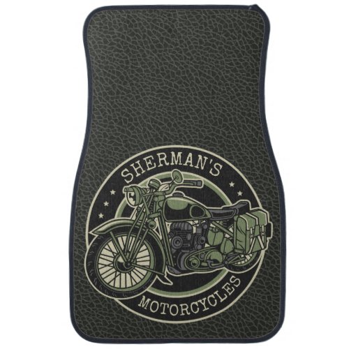 Personalized NAME Retro Military Motorcycle Biker Car Floor Mat