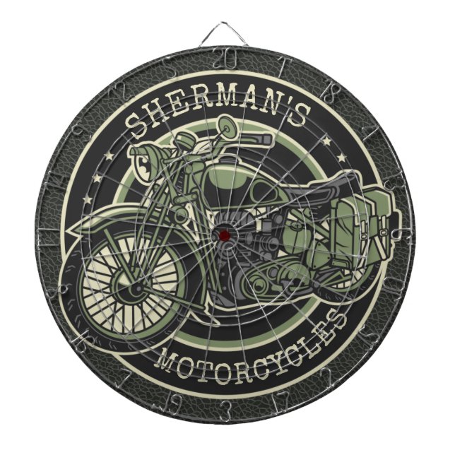 Personalized NAME Retro Military Motorcycle Biker Dart Board (Front)